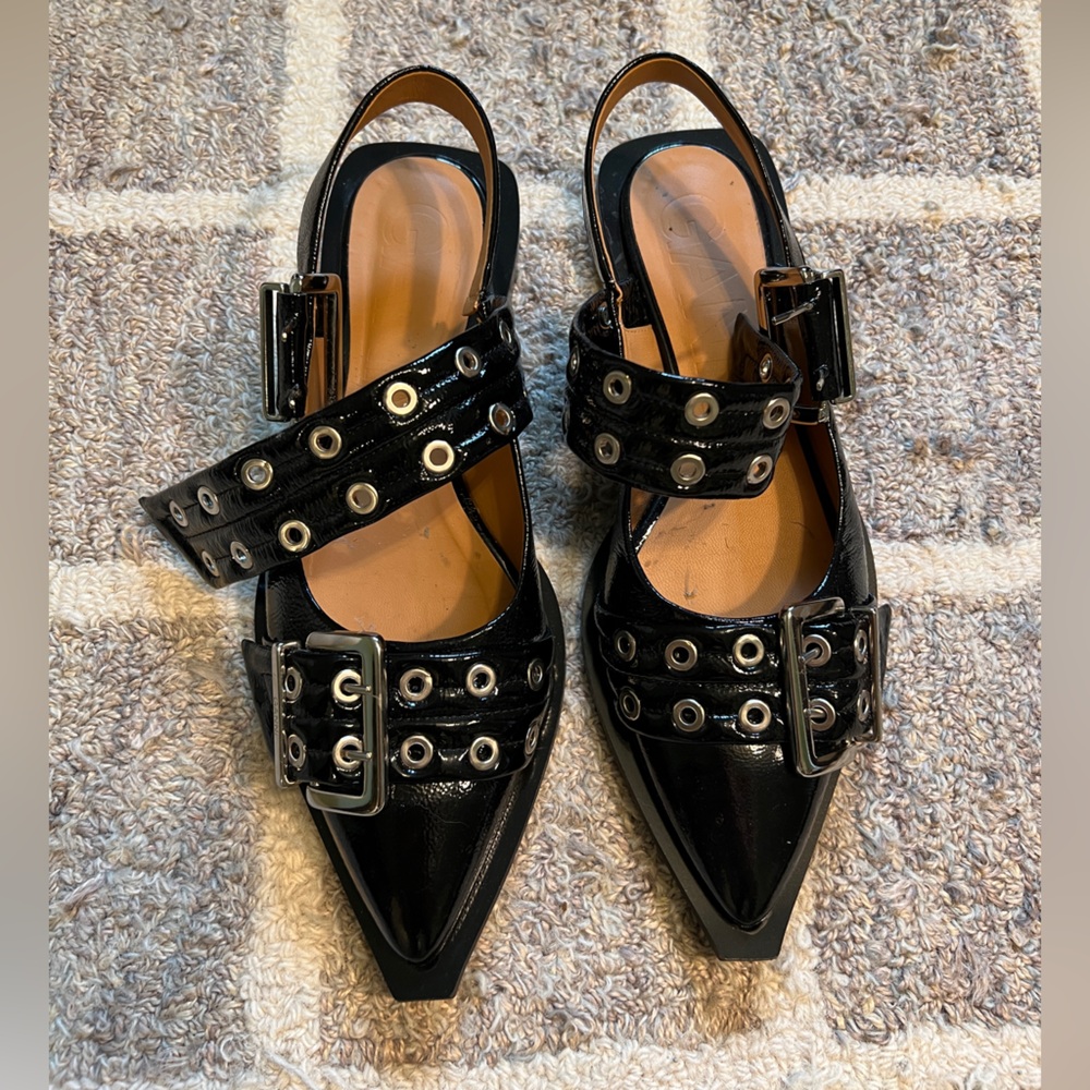 Ganni Black Studded Flats